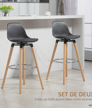 Set van 2 Stijlvolle Barkrukken met Rugleuning en Voetensteun - PU Zitting & Houten Poten (69 cm)