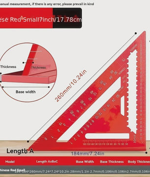 Precisie Aluminium Driehoek Liniaal - Rood, voor Timmerwerk en Ontwerp