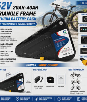 52V 20Ah-40Ah Lithium E-bike Batterij voor Elektrische Fietsen (500W-3000W Motor)