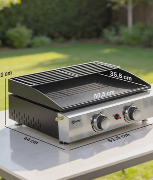 Outsunny Gas BBQ met 2 Branders, Grillplaat, Warmhoudrek en Vetopvangbak - Draagbaar