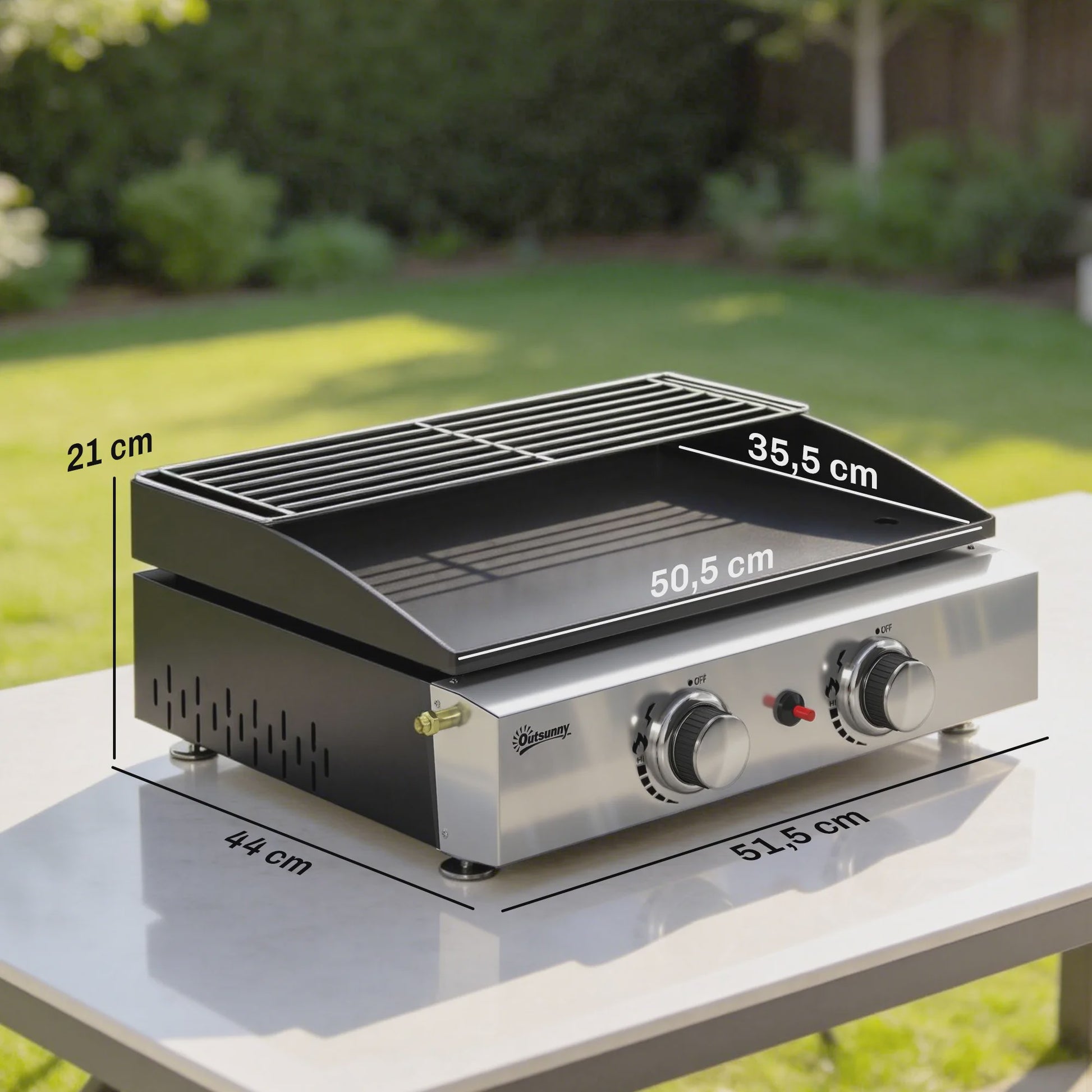 Outsunny Gas BBQ met 2 Branders, Grillplaat, Warmhoudrek en Vetopvangbak - Draagbaar