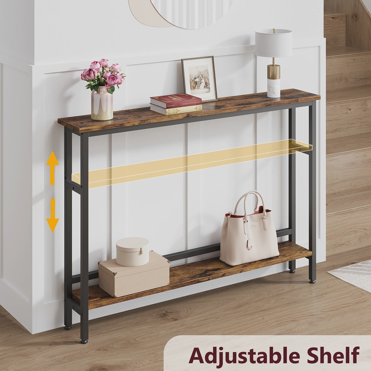 Moderne Smalle Console Tafel met Verstelbare Plank - 100x15cm