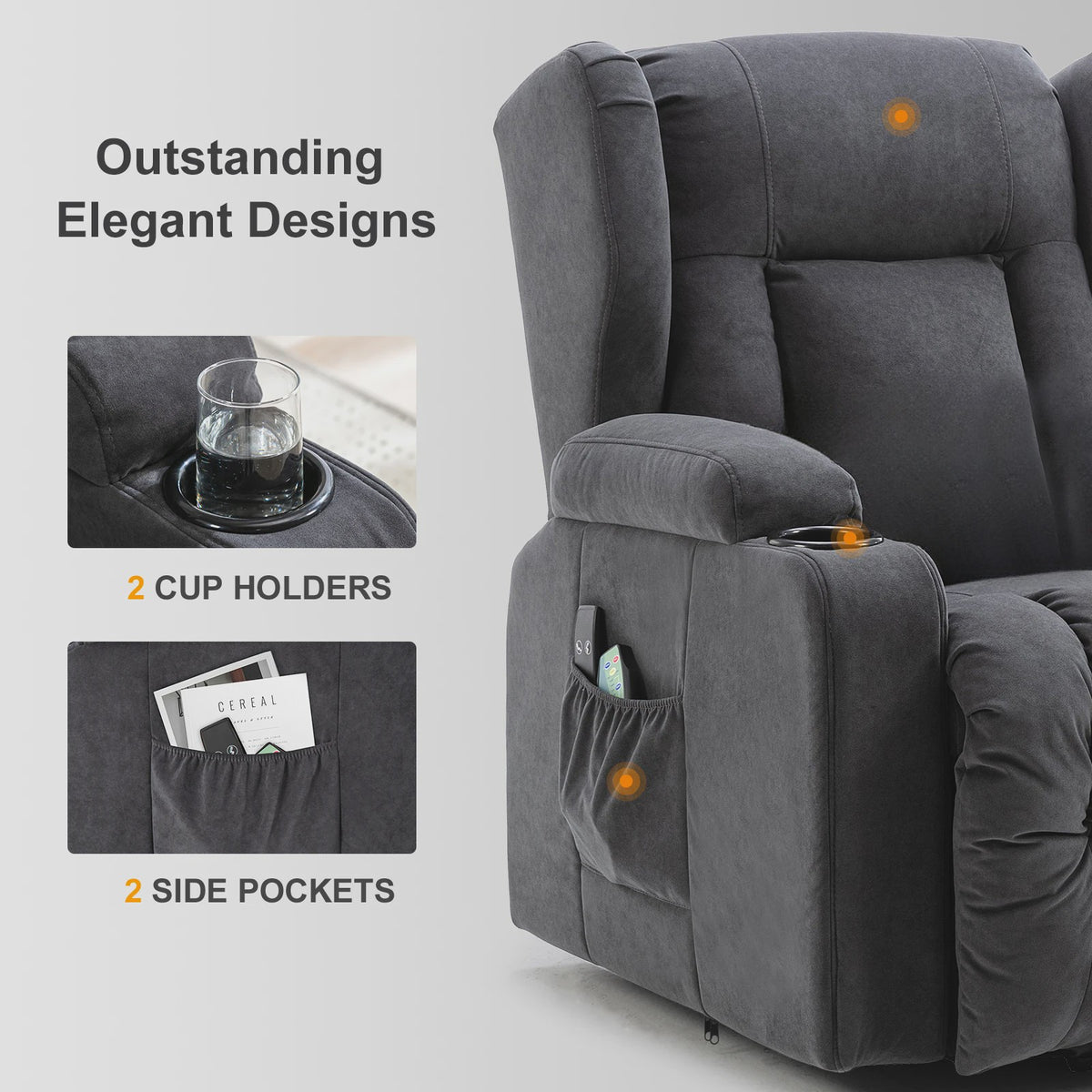 Elektrische Relaxfauteuil met Sta-Op Functie, Massage en Stoffen Bekleding