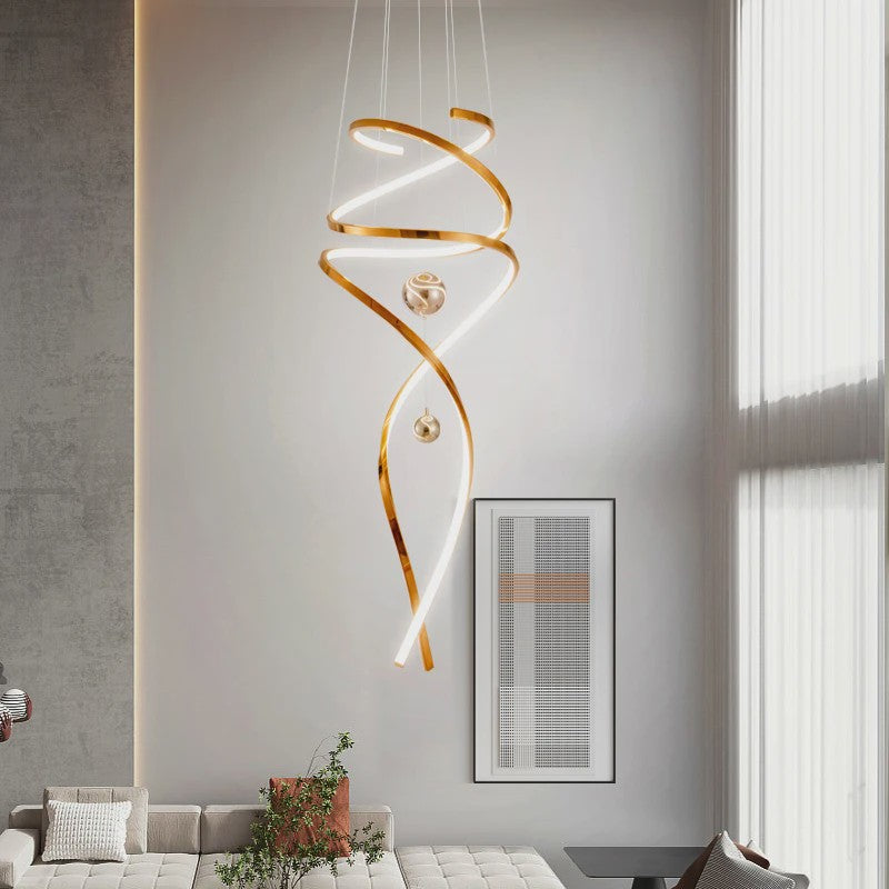 Moderne LED Plafondlamp Spiraal Design - Goudkleurig - Hanglamp voor Woonkamer & Eetkamer