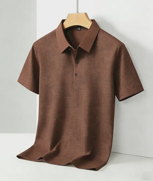 Heren Polo Shirt Korte Mouw met Weefpatroon en Contrastkraag - Comfortabel & Stijlvol
