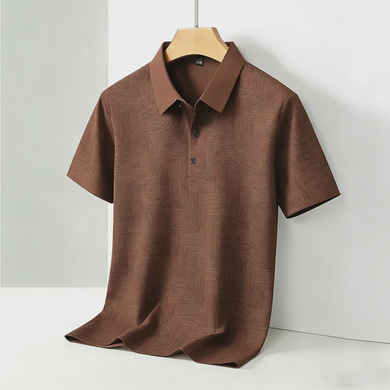 Heren Polo Shirt Korte Mouw met Weefpatroon en Contrastkraag - Comfortabel & Stijlvol