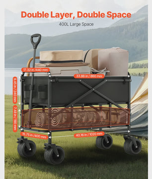 Dubbeldeks inklapbare transportkar - 300L, 450lbs, All-Terrain wielen