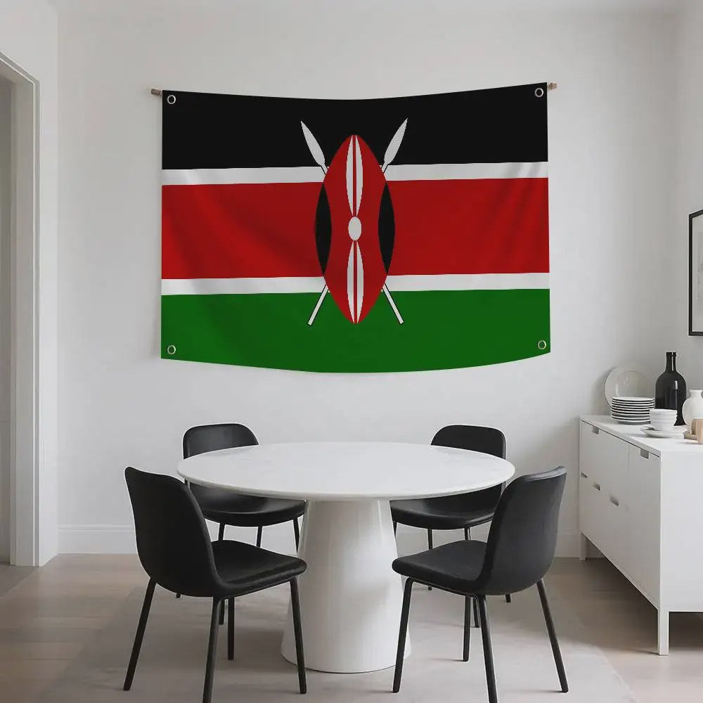 Kenya Vlag Banner - Duurzaam Polyester met 4 Ophangogen - Decoratie voor Binnen & Buiten