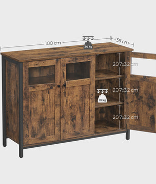 Industrieel Sideboard met Glazen Deuren - 100x35x75 cm