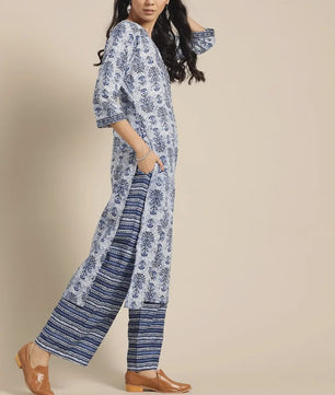 Traditionele Indiase Punjabi Salwar Kameez Set voor Dames - Blauw Print