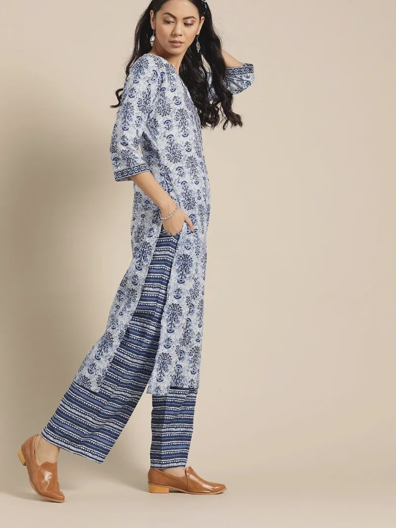 Traditionele Indiase Punjabi Salwar Kameez Set voor Dames - Blauw Print