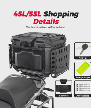 KEMIMOTO Universele Motor Topkoffer - CNC Aluminium Bagagebox met Snelontgrendeling & Helmopslag
