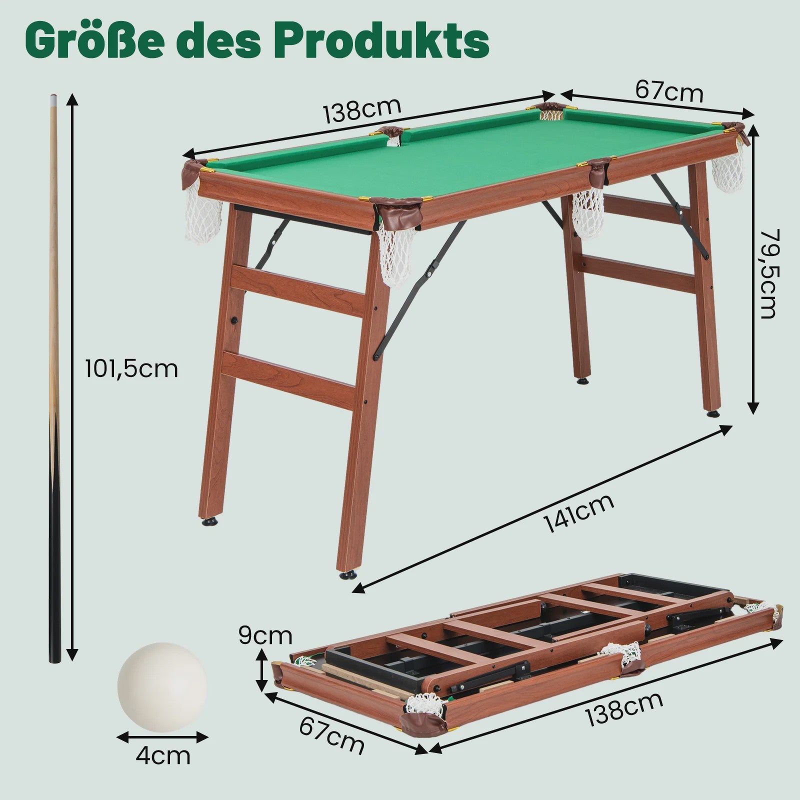 Opvouwbare Poolbiljart Tafel - Compleet met Keus, Ballen en Accessoires
