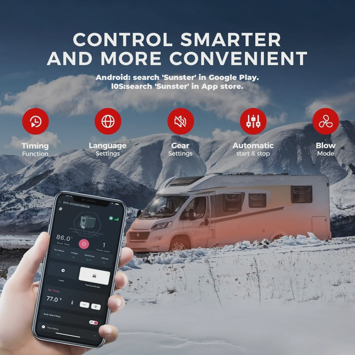Sunster 8KW Diesel Luchtverwarmer met Bluetooth APP & Afstandsbediening - 12V/24V