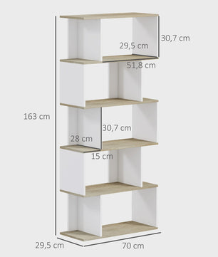 HOMCOM Scandinavische Boekenkast met 5 Vakken - Wit & Houtkleur