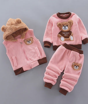 Schattige Baby Kleding Set 3-delig met Beer - Warm & Comfortabel voor Herfst/Winter (0-4 Jaar)