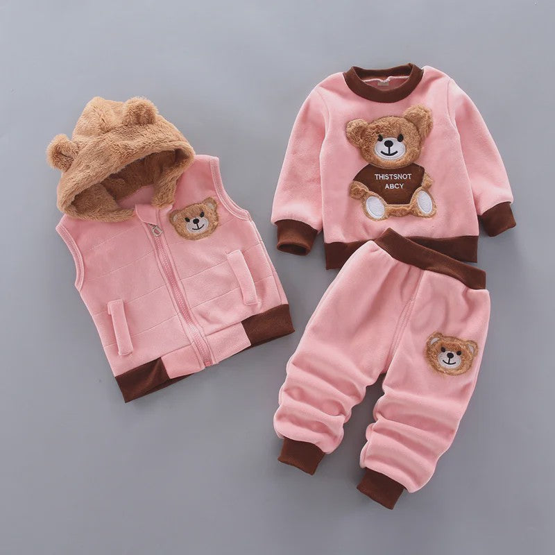 Schattige Baby Kleding Set 3-delig met Beer - Warm & Comfortabel voor Herfst/Winter (0-4 Jaar)