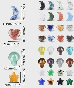 50x Kristallen Bedeltjes: Hartjes, Maantjes, Sterren & Paddenstoelen - Voor Handwerk & Cadeaus