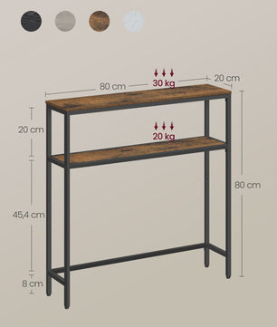 Smal Console Dressoir met 2 Etages - 80x20x100 cm - Industrieel Design