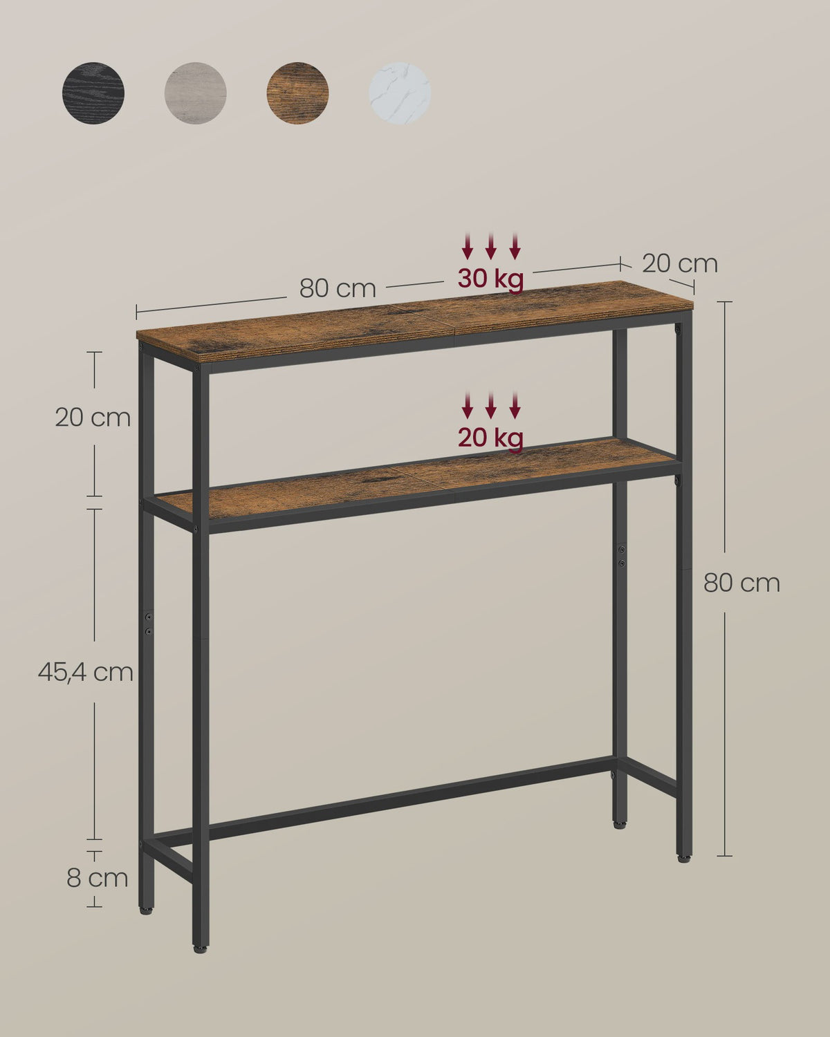 Smal Console Dressoir met 2 Etages - 80x20x100 cm - Industrieel Design