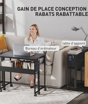 HOMCOM Inklapbaar Bureau op Wieltjes (80x50 cm) met Plank en Opbergvak - Zwart