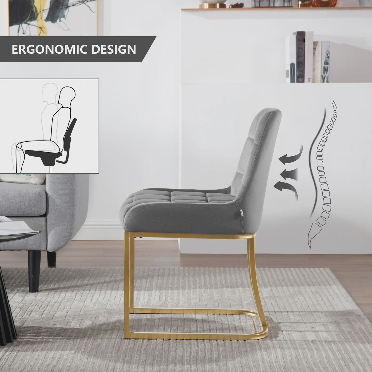 Set van 2 Luxe Velours Eetkamerstoelen met Gouden Metalen Frame - Comfortabel & Stijlvol