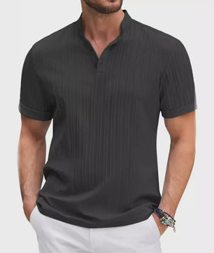 Herenshirt van Katoen en Linnen met Opstaande Kraag - Casual en Comfortabel