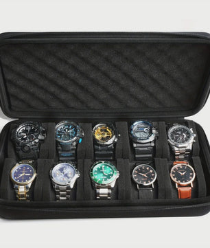 Luxe Horlogedoos 10 Vakken - Hardcase Opbergdoos & Vitrinehouder