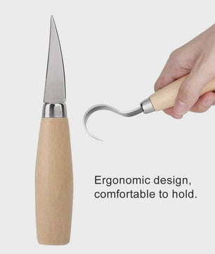 Houtsnijset: 2 Delig Gereedschap met Haakmes & Whittling Mes - Ergonomisch & Duurzaam
