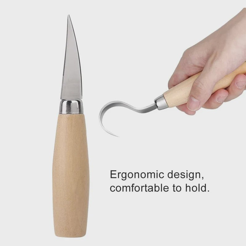 Houtsnijset: 2 Delig Gereedschap met Haakmes & Whittling Mes - Ergonomisch & Duurzaam