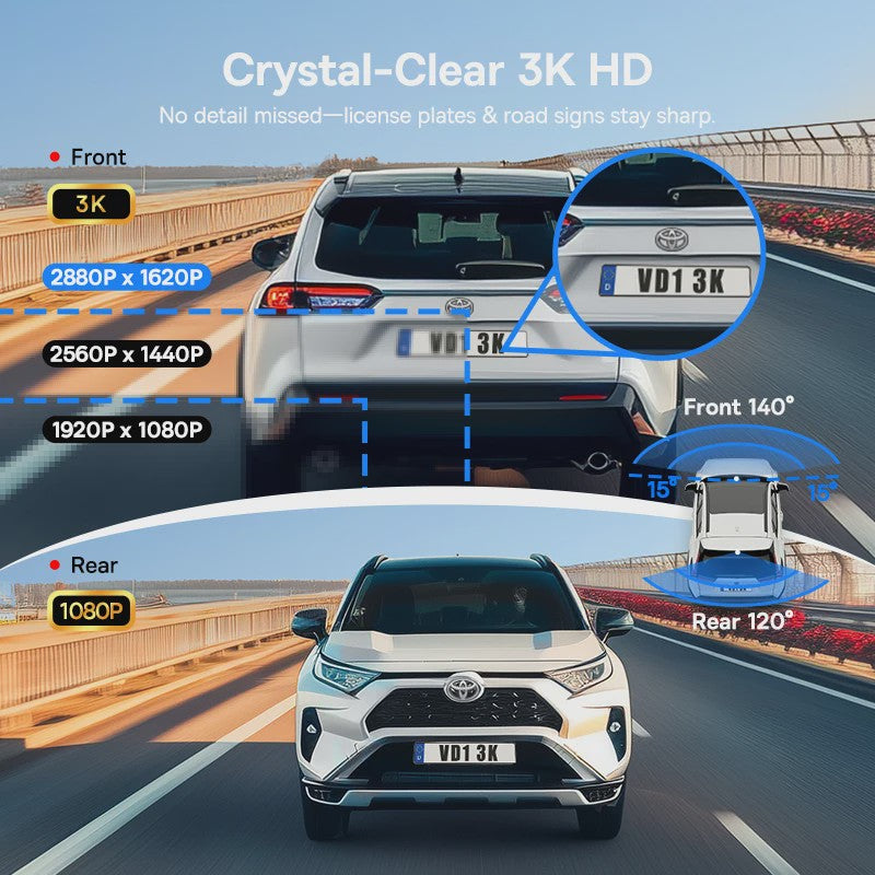 Baseus VD1 Dashcam: 3K Ultra HD, Dubbele Camera, GPS, Nachtzicht & App Bediening