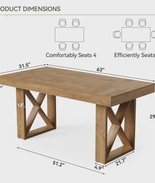 Eettafel 63 Inch Farmhouse Stijl - Bruin Hout - Geschikt voor 4-6 Personen