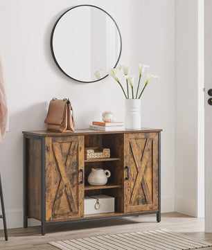 VASAGLE Sideboard Keukenkast met Open Planken - 100x35x70 cm - Rustiek Hout & Zwart Metaal