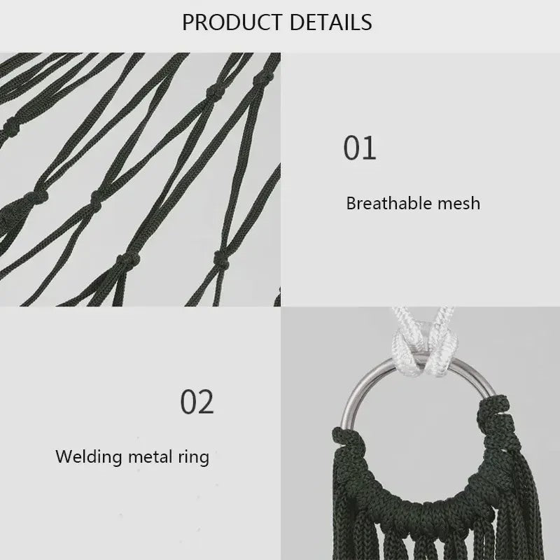 Draagbare Nylon Touw Hangmat - Ademende Mesh Schommelstoel voor Buiten & Binnen
