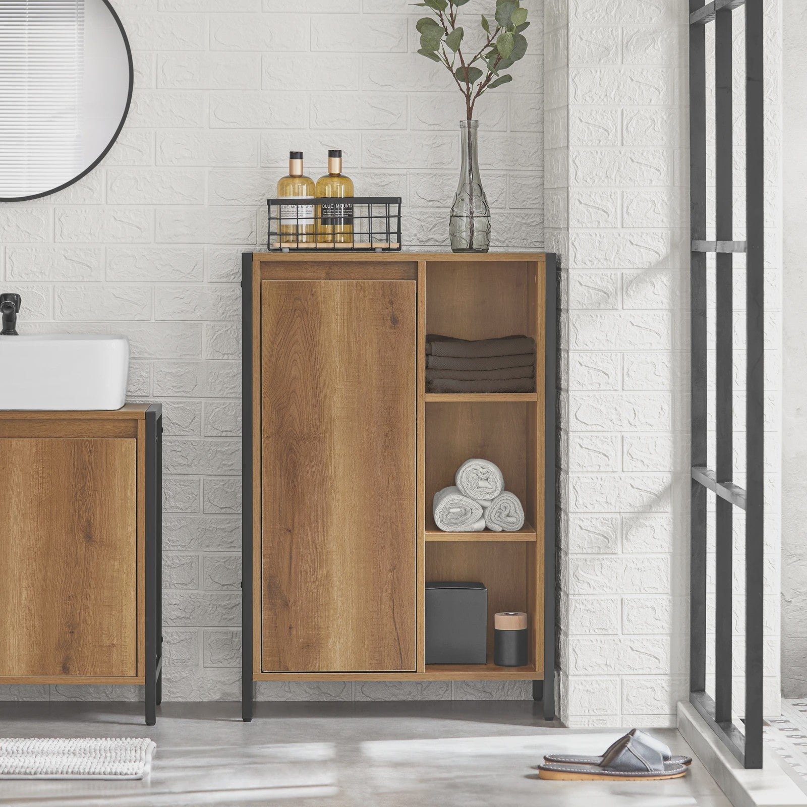 SoBuy BZR65-PF Wasgoedkast met Uitklapbare Waszakken - Badkamermeubel 60x90x30cm
