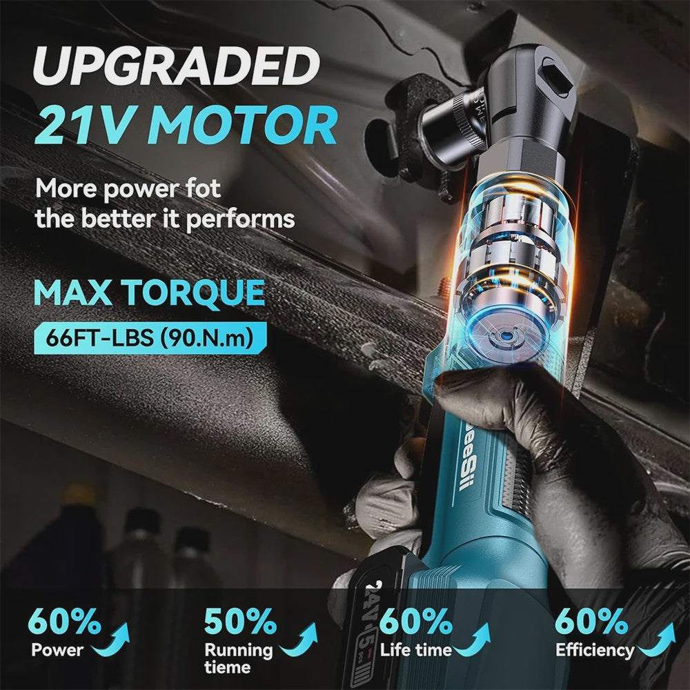 SEESII 21V Accu Ratel Sleutel 3/8" - 90 Nm Krachtige Elektrische Ratel voor Auto Reparatie