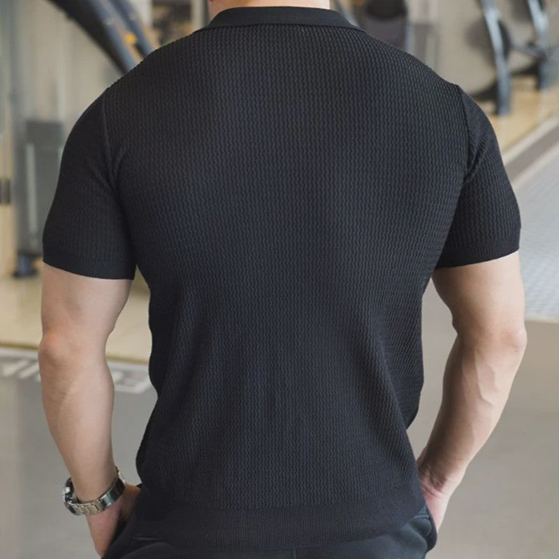 Herentrui Polo Zomer Ice Silk Gebreid Slim Fit Kort Rits