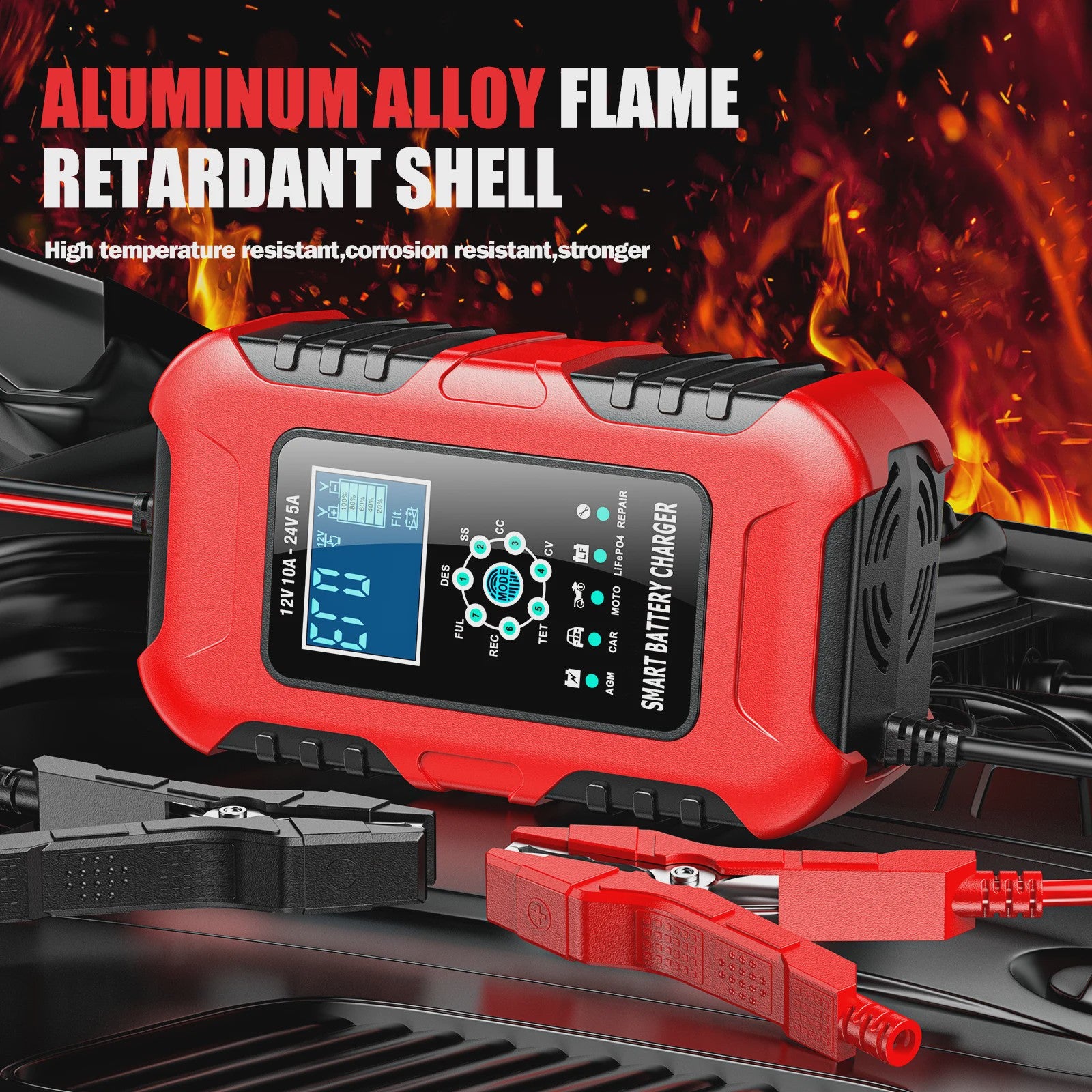 Slimme 12V/24V Acculader met LCD Display en Reparatie Modus
