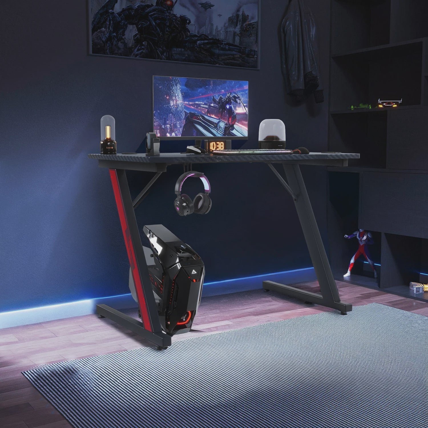 Gaming Bureau 80x52 cm met Carbon Fiber Look en Koptelefoonhaak