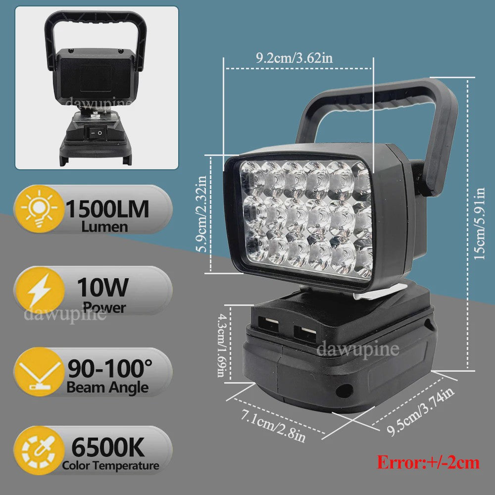 Draagbare 18W LED Werkspot met USB Powerbank voor Makita 18V Batterijen