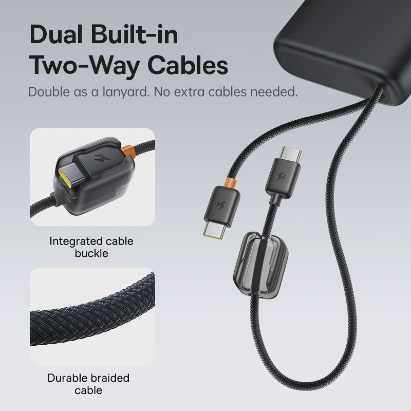 Baseus 145W Powerbank 25000mAh met Ingebouwde Type-C Kabels - Snel Laden voor Laptop, Tablet & Smartphone