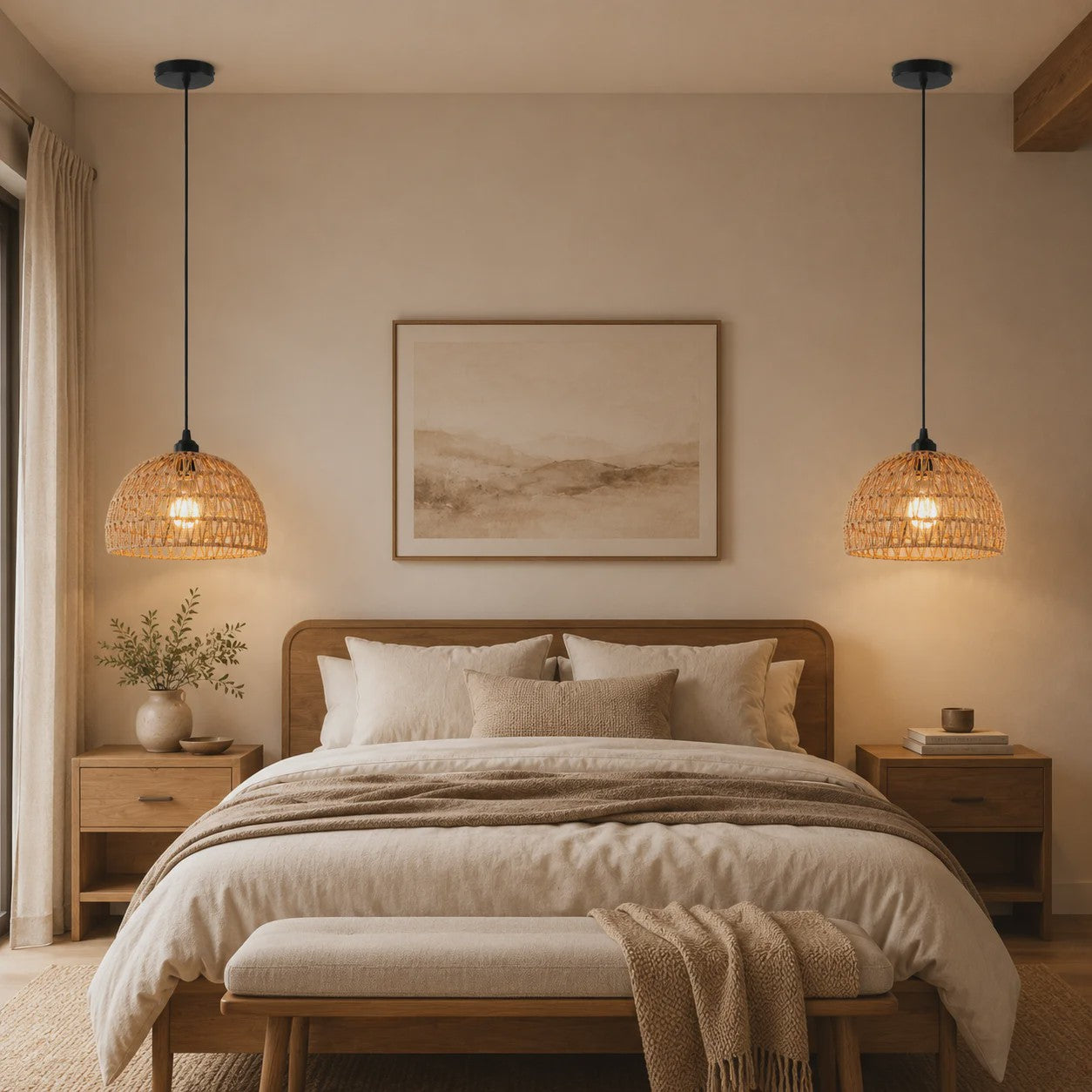 SediaXL Rotan Hanglamp Boho Stijl 30cm - Woven Paper Rope Plafondlamp