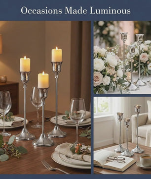 Set van 3 Zilverkleurige Vintage IJzeren Kandelaars - Luxe Belvorm & Europese Tafeldecoratie