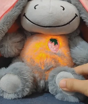 Aardbei Ezel Pluche Knuffel - Veranderbaar & Slaap Poppetje (30cm) - Kinder Cadeau