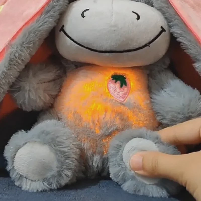Aardbei Ezel Pluche Knuffel - Veranderbaar & Slaap Poppetje (30cm) - Kinder Cadeau