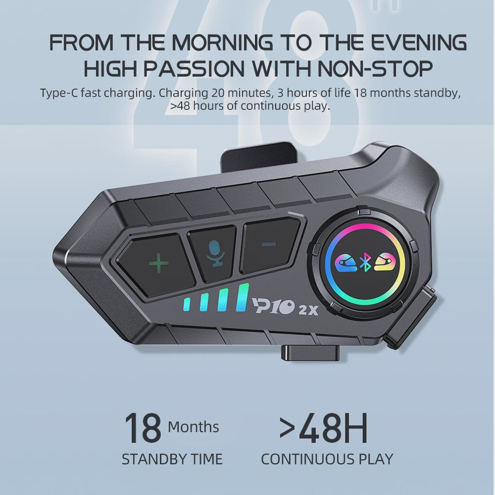Motorhelm Intercom Systeem - Bluetooth 5.3 Headset voor 2 Motorrijders - 300M Bereik, Waterdicht & Muziek Delen