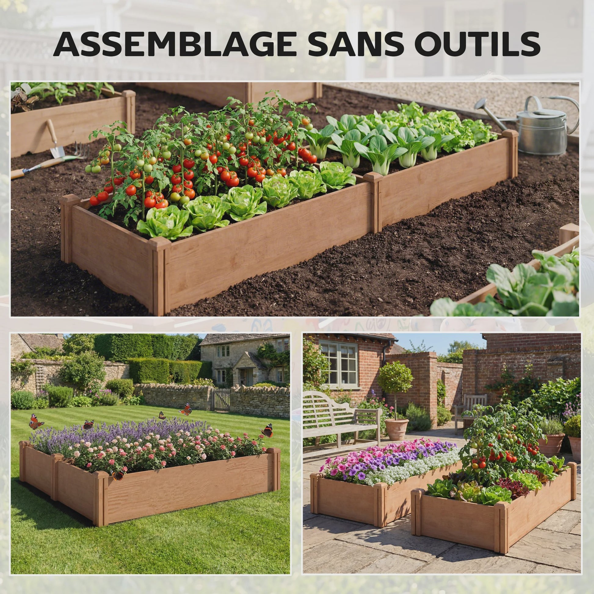 Outsunny Verhoogd Houten Bed voor Groenten & Kruiden - 234x25 cm - 4 Vakken
