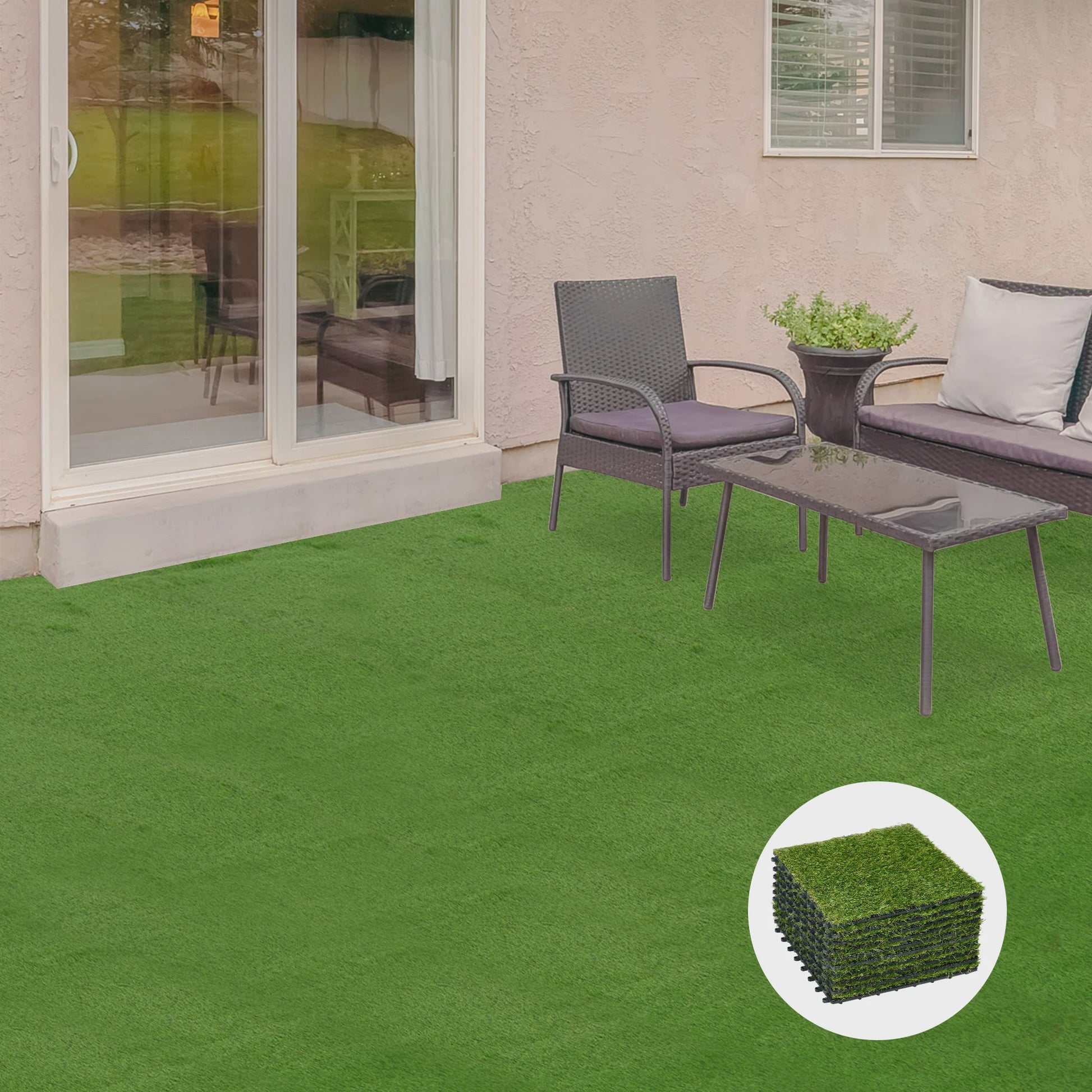 10x Kunstgras Tegels 30x30 cm - 25 mm Grashoogte - Groen