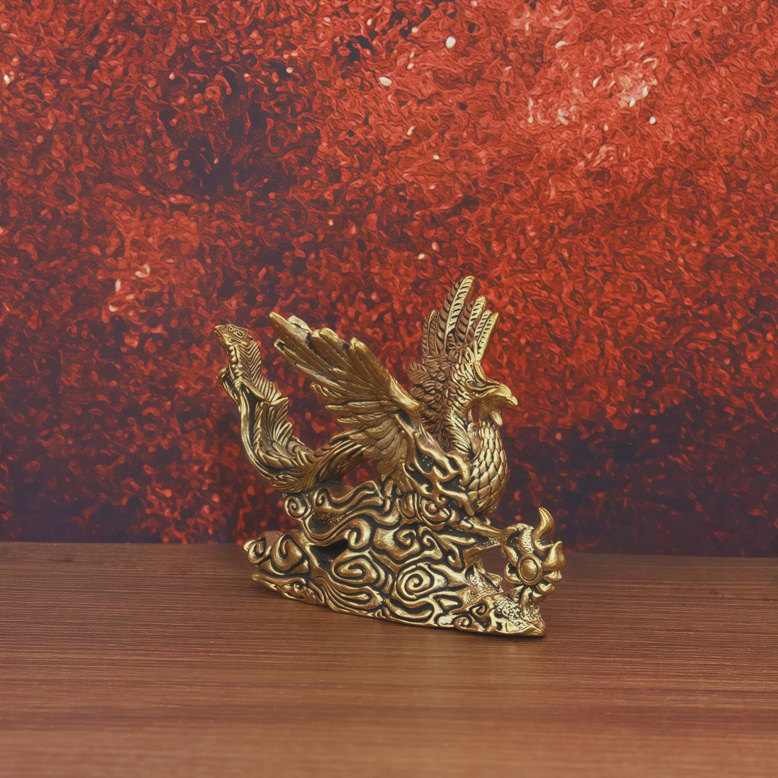Gouden Feniks Beeldje - Decoratie voor Woonkamer, Bureau & Huis