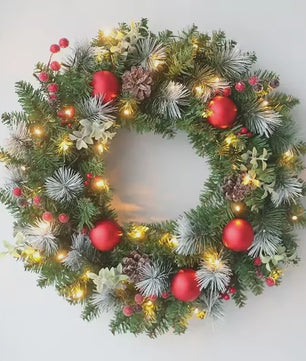 Kerstkrans met LED Verlichting - 20-60cm - Deurguirlande met Dennentakken voor Feestelijke Decoratie